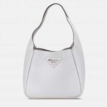 Prada White Vitello Daino Dynamique Hobo