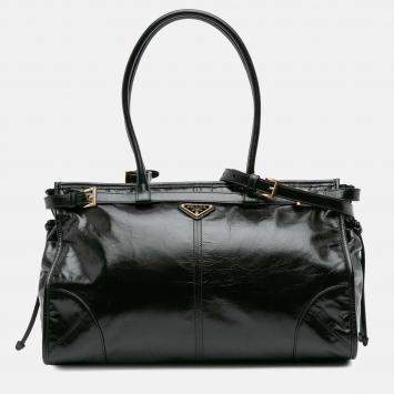 Prada Black Large Shiny Calfskin Bonnie Satchel