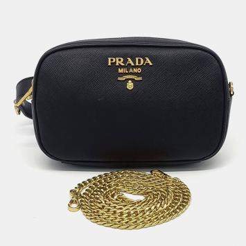 Prada Black Leather Saffiano Luxe Crossbody Belt Bag