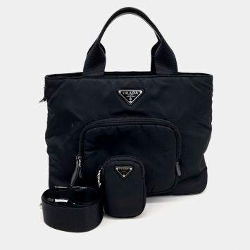 Prada Black Nylon Tote and Shoulder Bag