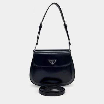 Prada Black Leather Cleo Tote and Shoulder Bag