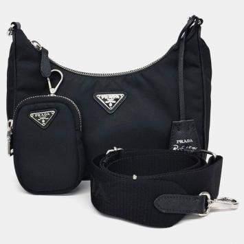 Prada Black Nylon Re-Nylon Tessuto Strap Hobo Bag