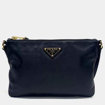 Prada Black Leather Bandolierra Crossbody Bag