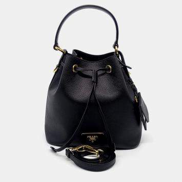 Prada Black Leather Saffiano Bucket Bag