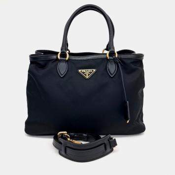Prada Black Nylon Fabric Tote and Shoulder Bag