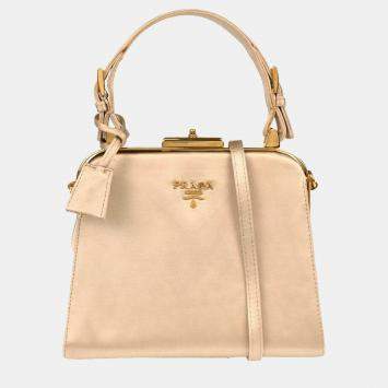 Prada Frame Champagne Gold Satin Clutch Bag
