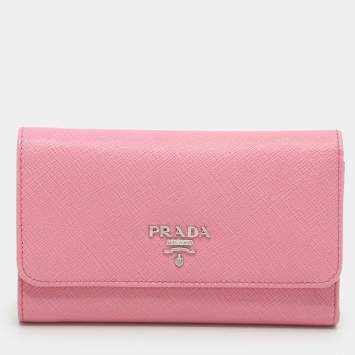 Prada Pink Saffiano Leather Trifold Continental Wallet