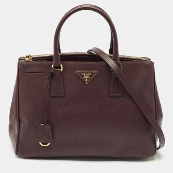 Prada Dark Purple Saffiano Leather Medium Double Zip Tote