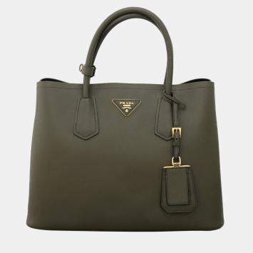 Prada Double Handle Green Tote Bag