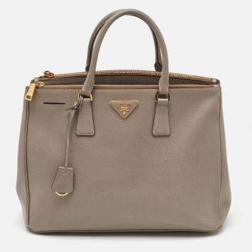 Prada Grey Saffiano Lux Leather Large Double Zip Tote