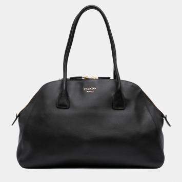 Prada Black Medium Soft Grain Leather Shopping Bag