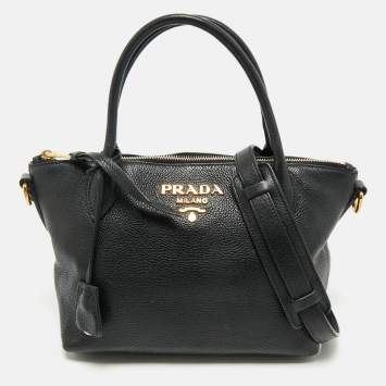 Pre Owned Prada Black Vitello Daino Leather Small Satchel