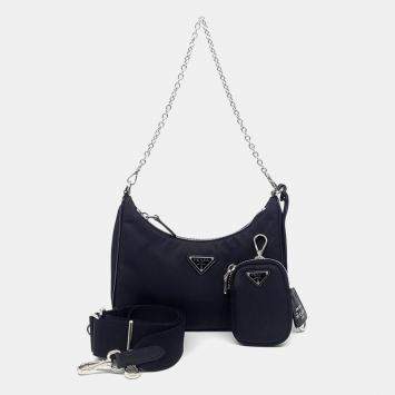 Prada Black Nylon Tessuto Chain Strap Hobo Bag