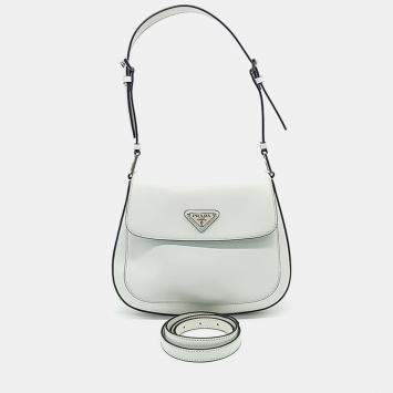 Prada White Leather Cleo Tote and Shoulder Bag