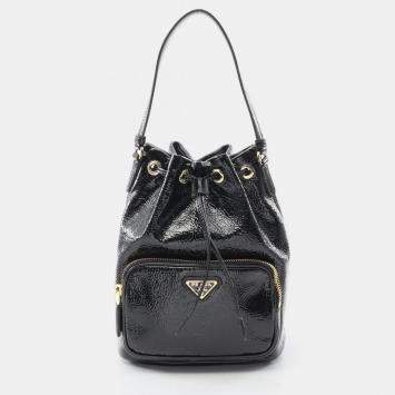 Prada Duet Naplak Patent Bucket Bag Handbag Leather Black