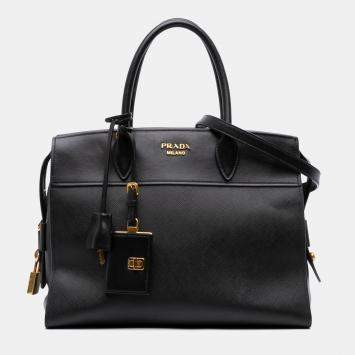 Prada Black Saffiano and City Calf Esplanade Satchel