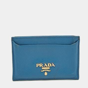 Pre Owned Prada Blue Saffiano Leather Logo Card Holder