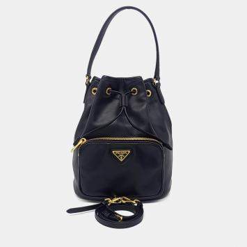 Prada Black Light Calf Leather Bucket Tote 