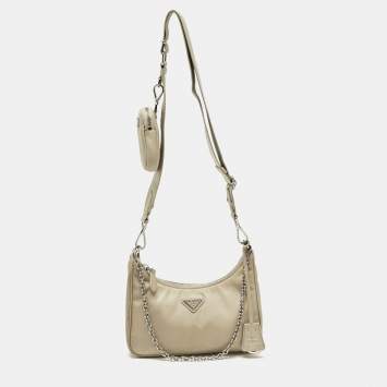 Pre Owned Prada Beige Re-Nylon and Saffiano Leather Re-Edition 2005 Shoulder Bag