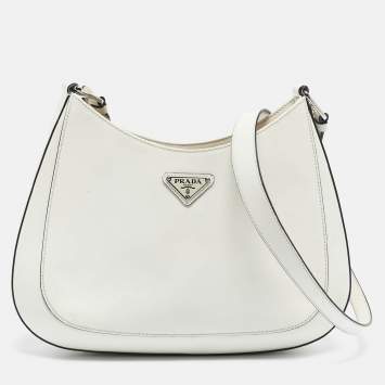 Prada White Brushed Leather Cleo Shoulder Bag