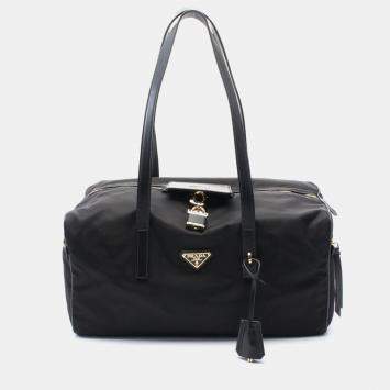 Pre Owned Prada Large Black Nylon Leather Shoulder Bag