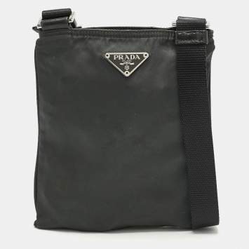 Prada Charcoal Black Nylon Mini Flat Crossbody Bag