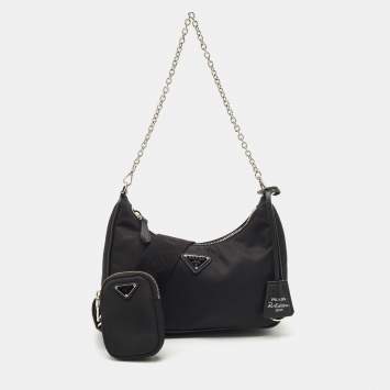 Prada Black Nylon and Saffiano Leather Re-Edition 2005 Shoulder Bag