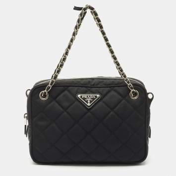 Pre Owned Prada Black Quilted Nylon Bandoliera Chain Bag