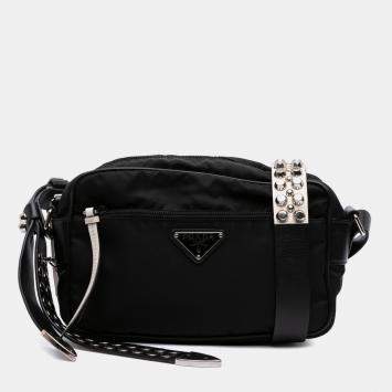 Prada Black Tessuto Studded Strap Camera Bag