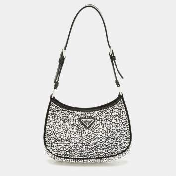 Prada Black Satin Crystal Embellished Cleo Shoulder Bag
