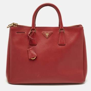 Prada Red Saffiano Lux Leather Large Double Zip Tote