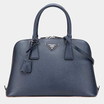 Prada Navy Blue Medium Saffiano Lux Promenade Satchel