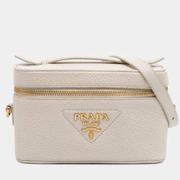 Pre Owned Prada White Mini Vitello Daino Vanity Bag