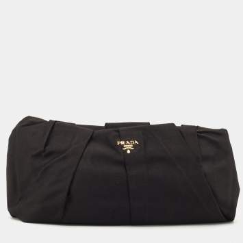 Pre Owned Prada Black Satin Pleated Frame Clutch