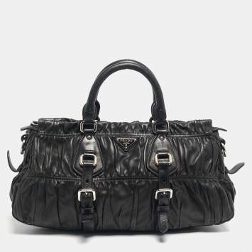 Pre Owned Prada Black Gaufre Leather Tote