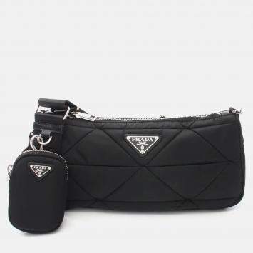 Pre Owned Prada Tessuto Quilting Shoulder Bag Nylon Black
