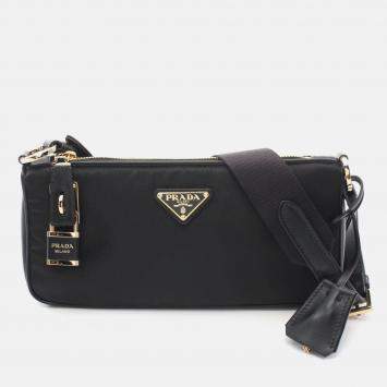 Pre Owned Prada Tessutoï/Vitello Shoulder Bag Nylon Leather Black