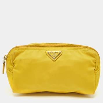 Pre Owned Prada Yellow Tessuto Nylon Cosmetic Pouch