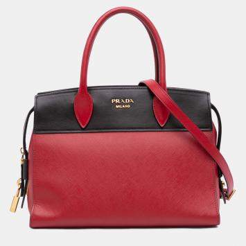 Pre Owned Prada Red Saffiano And City Calf Esplanade Satchel