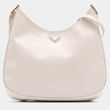 Pre Owned Prada White Maxi Spazzolato Cleo Crossbody