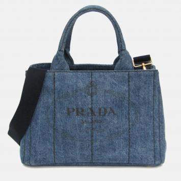Pre Owned Prada Canapa Blue Denim Shoulder Bag