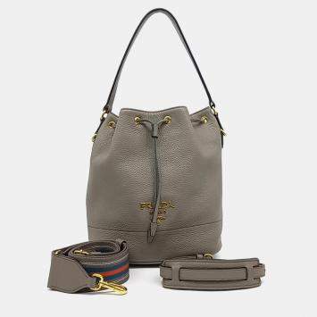 Pre Owned Prada Tan Leather Vitello Dino Bucket Bag