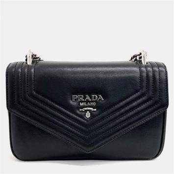 Pre Owned Prada Black Leather Grace Luxe Chain Shoulder Bag