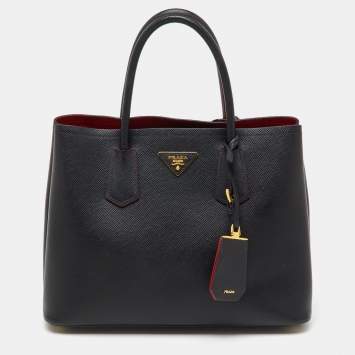 Pre Owned Prada Black Leather Medium Double Handle Tote