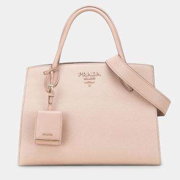 Pre Owned Prada Pink Medium Saffiano Cuir Monochrome Top Handle Tote