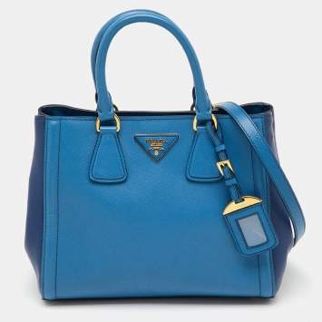Pre Owned Prada Blue/Navy Blue Saffiano Lux Leather Small Galleria 2way Tote