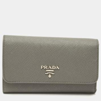 Pre Owned Prada Grey Saffiano Leather Trifold Wallet
