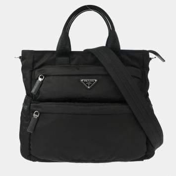 Pre Owned Prada Black Nylon 2way Tote Handbag