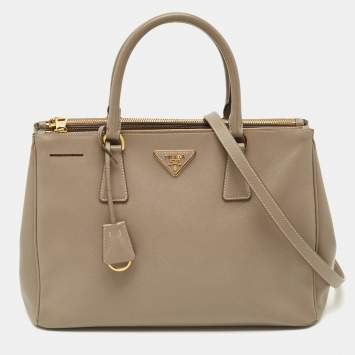 Pre Owned Prada Grey Saffiano Leather Medium Galleria Double Zip Tote