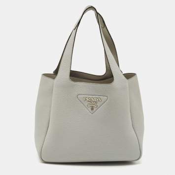 Pre Owned Prada Light Grey Vitello Daino Leather Dynamique Tote